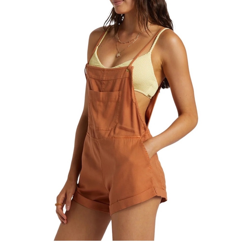Billabong Wild Pursuit Overall Short Romper, Orange - Picture 3 of 11